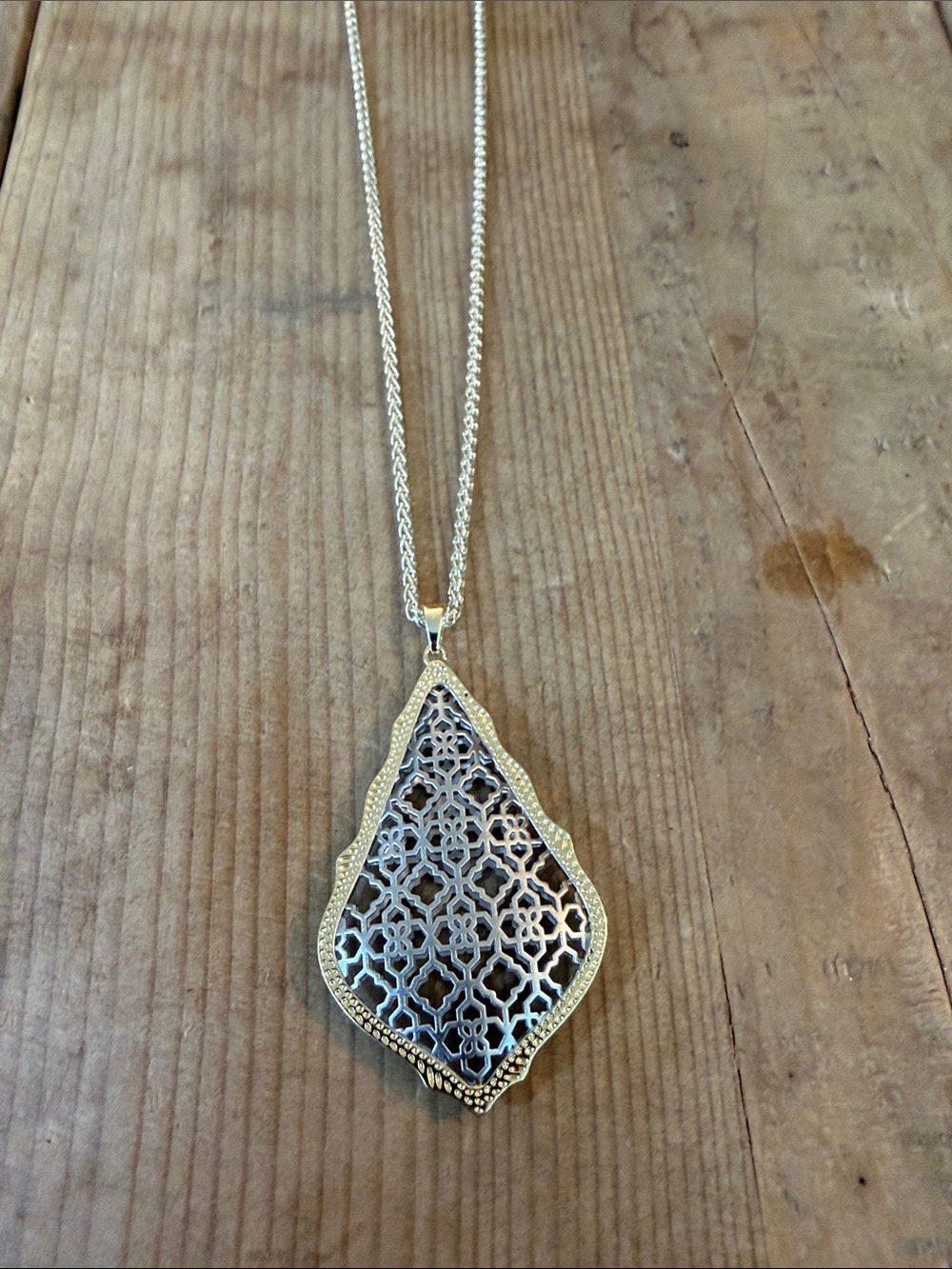 Kendra Scott Gold Filigree Teardrop Necklace with Silver Accents